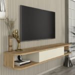 Έπιπλο τηλεόρασης επιτοίχιο Cross Megapap με LED χρώμα sepet oak - sandstone 150x29,6x19,2εκ. - Image 4
