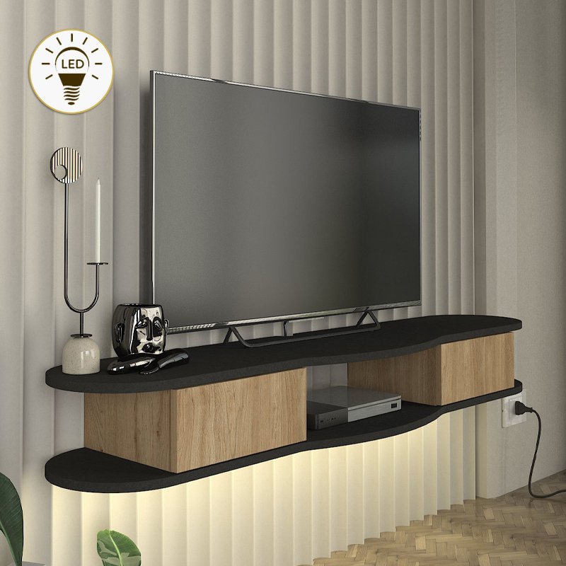 Έπιπλο τηλεόρασης επιτοίχιο Perk Megapap με LED χρώμα ανθρακί - sepet oak 150x35x19 Βρες το Έπιπλο τηλεόρασης επιτοίχιο Perk Megapap με LED χρώμα ανθρακί - sepet oak 150x35x19