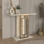 Βρες το Κονσόλα Alderas Megapap χρώμα sandstone - travertine - χρυσό 90x29