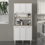 Έπιπλο κουζίνας Potter 3 Megapap χρώμα λευκό - rota oak 90x40x196,1εκ. - Image 3