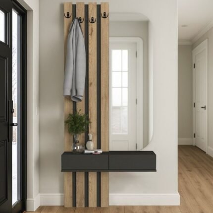 Βρες το Έπιπλο εισόδου Reyas Megapap χρώμα ανθρακί - sepet oak 90x27x205