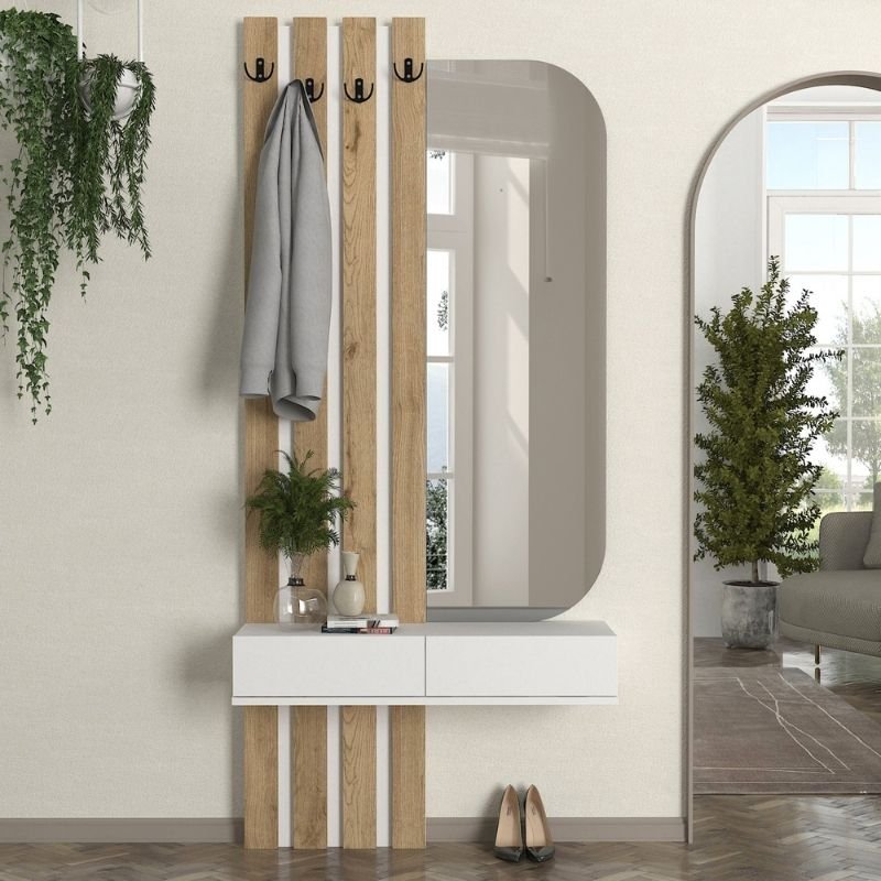 Έπιπλο εισόδου Reyas Megapap χρώμα λευκό - sepet oak 90x27x205 Βρες το Έπιπλο εισόδου Reyas Megapap χρώμα λευκό - sepet oak 90x27x205