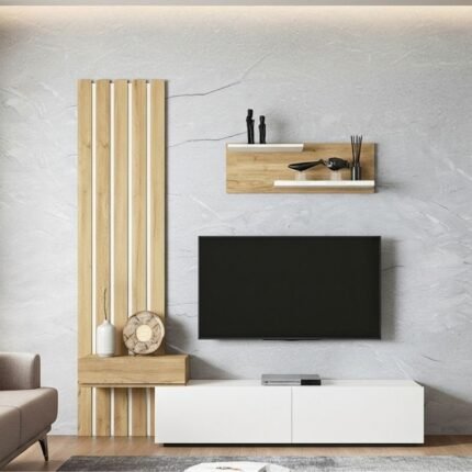 Βρες το Σύνθεση τηλεόρασης Rosaline Megapap χρώμα λευκό - sepet oak 183x31