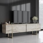 Έπιπλο τηλεόρασης Luxe Megapap χρώμα travertine - χρυσό 180x30x50εκ. - Image 2