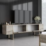 Έπιπλο τηλεόρασης Luxe Megapap χρώμα travertine - χρυσό 180x30x50εκ. - Image 3
