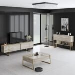 Έπιπλο τηλεόρασης Luxe Megapap χρώμα travertine - χρυσό 180x30x50εκ. - Image 4