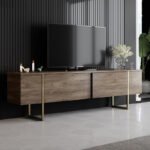 Έπιπλο τηλεόρασης Luxe Megapap χρώμα καρυδί - χρυσό 180x30x50εκ. - Image 2