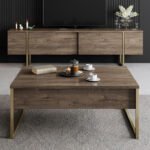 Έπιπλο τηλεόρασης Luxe Megapap χρώμα καρυδί - χρυσό 180x30x50εκ. - Image 3