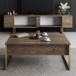 Έπιπλο τηλεόρασης Luxe Megapap χρώμα καρυδί - χρυσό 180x30x50εκ. - Image 4