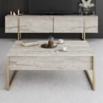 Τραπεζάκι σαλονιού Luxe Megapap χρώμα travertine - χρυσό 90x60x40εκ. - Image 3