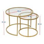 Τραπεζάκι σαλονιού σετ 2 τμχ Vetro Megapap μέταλλο - γυαλί χρώμα χρυσό Ø60x43εκ. - Image 5