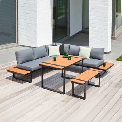 Βρες το Σαλόνι κήπου γωνιακό Artemis Megapap σετ 4 τμχ μέταλλο - ξύλο χρώμα μαύρο - καρυδί σε μοναδική τιμή στο clickforshop.gr