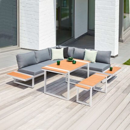 Βρες το Σαλόνι κήπου γωνιακό Artemis Megapap σετ 4 τμχ μέταλλο - ξύλο χρώμα λευκό - καρυδί σε μοναδική τιμή στο clickforshop.gr