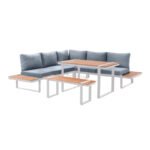 Σαλόνι κήπου γωνιακό Artemis Megapap σετ 4 τμχ μέταλλο - ξύλο χρώμα λευκό - καρυδί - Image 3