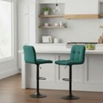 Σκαμπό μπαρ Carmelo Megapap με ρυθμιζόμενο ύψος βελούδο κυπαρισσί - βάση μαύρο ματ 45x42x90/113εκ. - Image 2