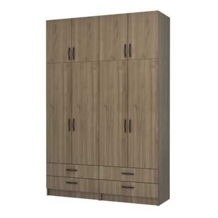 Βρες το Ντουλάπα ρούχων Ricardo Megapap τετράφυλλη με πατάρι και συρτάρια χρώμα καρυδί 160x51