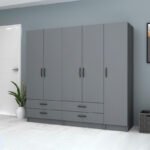 Ντουλάπα ρούχων Ricardo Megapap πεντάφυλλη με συρτάρια χρώμα ανθρακί 200x51,8x181εκ. - Image 4