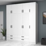 Ντουλάπα ρούχων Ricardo Megapap πεντάφυλλη με πατάρι και συρτάρια χρώμα λευκό 200x51,8x240εκ. - Image 4