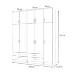 Ντουλάπα ρούχων Ricardo Megapap πεντάφυλλη με πατάρι και συρτάρια χρώμα λευκό 200x51,8x240εκ. - Image 5