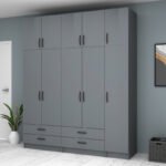 Ντουλάπα ρούχων Ricardo Megapap πεντάφυλλη με πατάρι και συρτάρια χρώμα ανθρακί 200x51,8x240εκ. - Image 3