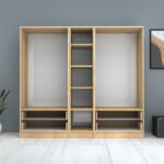 Ντουλάπα ρούχων Ricardo Megapap πεντάφυλλη με συρτάρια χρώμα φυσικό οξιάς 200x51,8x181εκ. - Image 3