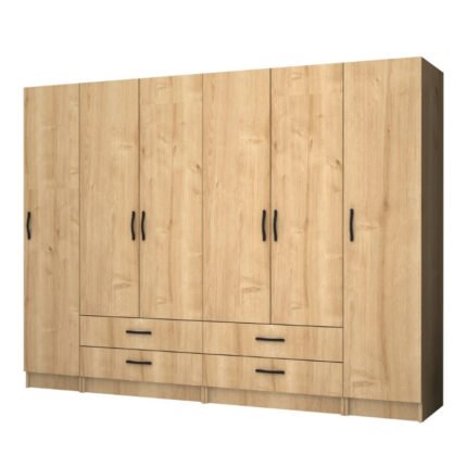 Βρες το Ντουλάπα ρούχων Ricardo Megapap εξάφυλλη με συρτάρια χρώμα φυσικό οξιάς 240x51