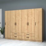 Ντουλάπα ρούχων Ricardo Megapap εξάφυλλη με συρτάρια χρώμα φυσικό οξιάς 240x51,8x181εκ. - Image 4