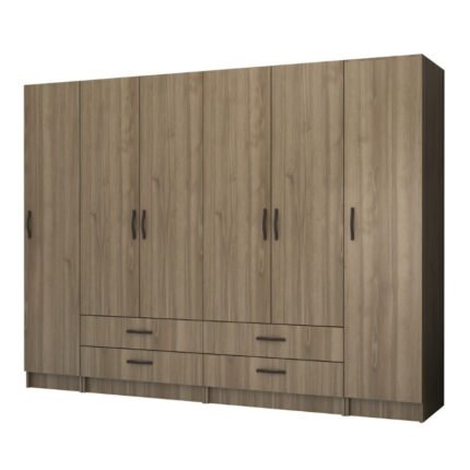 Βρες το Ντουλάπα ρούχων Ricardo Megapap εξάφυλλη με συρτάρια χρώμα καρυδί 240x51