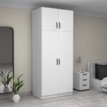 Ντουλάπα ρούχων Victoria Megapap δίφυλλη με πατάρι χρώμα λευκό 100x60x240εκ. - Image 4