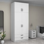 Ντουλάπα ρούχων Victoria Megapap δίφυλλη με πατάρι και συρτάρια χρώμα λευκό 100x60x240εκ. - Image 4