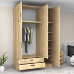 Ντουλάπα ρούχων Victoria Megapap τρίφυλλη με πατάρι και συρτάρια χρώμα φυσικό οξιάς 150x60x240εκ. - Image 2