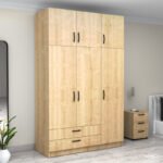 Ντουλάπα ρούχων Victoria Megapap τρίφυλλη με πατάρι και συρτάρια χρώμα φυσικό οξιάς 150x60x240εκ. - Image 4