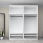 Ντουλάπα ρούχων Victoria Megapap τετράφυλλη με πατάρι και συρτάρια χρώμα λευκό 200x60x240εκ. - Image 3