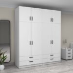 Ντουλάπα ρούχων Victoria Megapap τετράφυλλη με πατάρι και συρτάρια χρώμα λευκό 200x60x240εκ. - Image 4