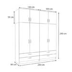 Ντουλάπα ρούχων Victoria Megapap τετράφυλλη με πατάρι και συρτάρια χρώμα λευκό 200x60x240εκ. - Image 5