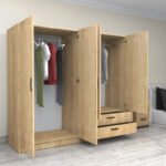 Ντουλάπα ρούχων Victoria Megapap τετράφυλλη με συρτάρια χρώμα φυσικό οξιάς 200x60x181εκ. - Image 2