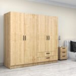Ντουλάπα ρούχων Victoria Megapap τετράφυλλη με συρτάρια χρώμα φυσικό οξιάς 200x60x181εκ. - Image 4