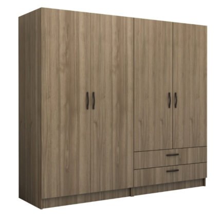 Βρες το Ντουλάπα ρούχων Victoria Megapap τετράφυλλη με συρτάρια χρώμα καρυδί 200x60x181εκ. σε μοναδική τιμή στο clickforshop.gr