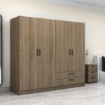 Ντουλάπα ρούχων Victoria Megapap τετράφυλλη με συρτάρια χρώμα καρυδί 200x60x181εκ. - Image 4