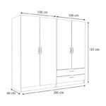 Ντουλάπα ρούχων Victoria Megapap τετράφυλλη με συρτάρια χρώμα καρυδί 200x60x181εκ. - Image 5