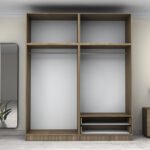 Ντουλάπα ρούχων Victoria Megapap τετράφυλλη με πατάρι και συρτάρια χρώμα καρυδί 200x60x240εκ. - Image 3