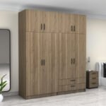 Ντουλάπα ρούχων Victoria Megapap τετράφυλλη με πατάρι και συρτάρια χρώμα καρυδί 200x60x240εκ. - Image 4