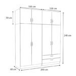 Ντουλάπα ρούχων Victoria Megapap τετράφυλλη με πατάρι και συρτάρια χρώμα καρυδί 200x60x240εκ. - Image 5