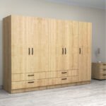 Ντουλάπα ρούχων Victoria Megapap πεντάφυλλη με συρτάρια χρώμα φυσικό οξιάς 250x60x181εκ. - Image 4