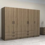 Ντουλάπα ρούχων Victoria Megapap πεντάφυλλη με συρτάρια χρώμα καρυδί 250x60x181εκ. - Image 4