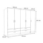 Ντουλάπα ρούχων Victoria Megapap πεντάφυλλη με συρτάρια χρώμα καρυδί 250x60x181εκ. - Image 5