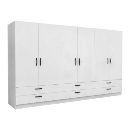 Βρες το Ντουλάπα ρούχων Victoria Megapap εξάφυλλη με συρτάρια χρώμα λευκό 300x60x181εκ. σε μοναδική τιμή στο clickforshop.gr