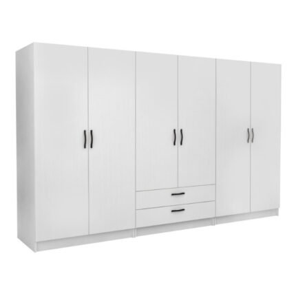 Βρες το Ντουλάπα ρούχων Victoria Megapap εξάφυλλη με συρτάρια χρώμα λευκό 300x60x181εκ. σε μοναδική τιμή στο clickforshop.gr