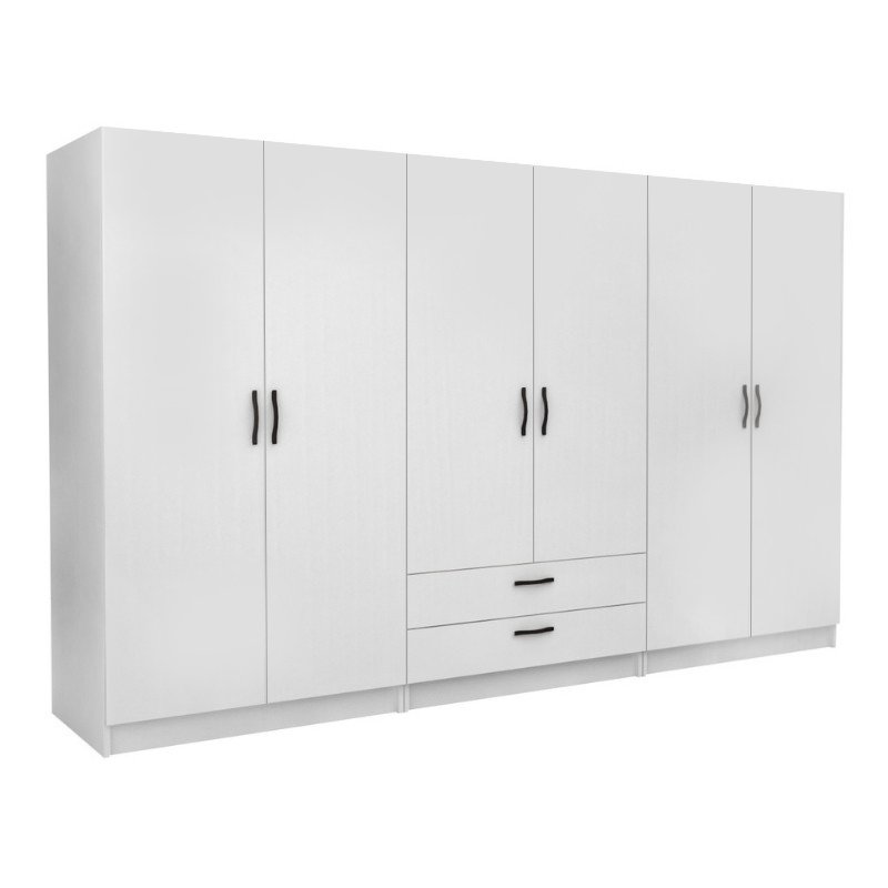 Ντουλάπα ρούχων Victoria Megapap εξάφυλλη με συρτάρια χρώμα λευκό 300x60x181εκ. Βρες το Ντουλάπα ρούχων Victoria Megapap εξάφυλλη με συρτάρια χρώμα λευκό 300x60x181εκ. σε μοναδική τιμή στο clickforshop.gr