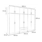 Ντουλάπα ρούχων Victoria Megapap εξάφυλλη με πατάρι και συρτάρια χρώμα λευκό 300x60x240εκ. - Image 5